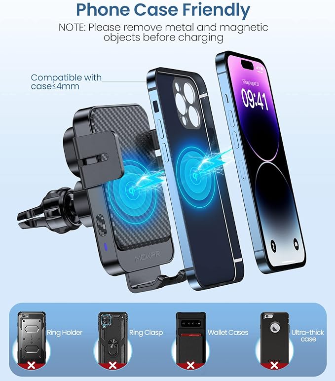Wireless Car Charger, MOKPR 15W Fast Charging Auto-Clamping Car Mount Universal - Image 7