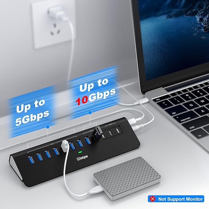 Powered USB Hub 10Gbps, intpw YH9AC 12-Port USB C Hub - Image 3