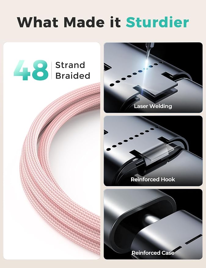 2Pack Pink-Travel Essentials 3 in 2 USB C Cable - Image 2