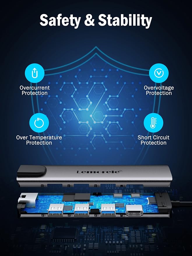 Lemorele USB C Hub Multiport Adapter 9 in 1 w/Gigabit Ethernet, 100W PD - Image 8