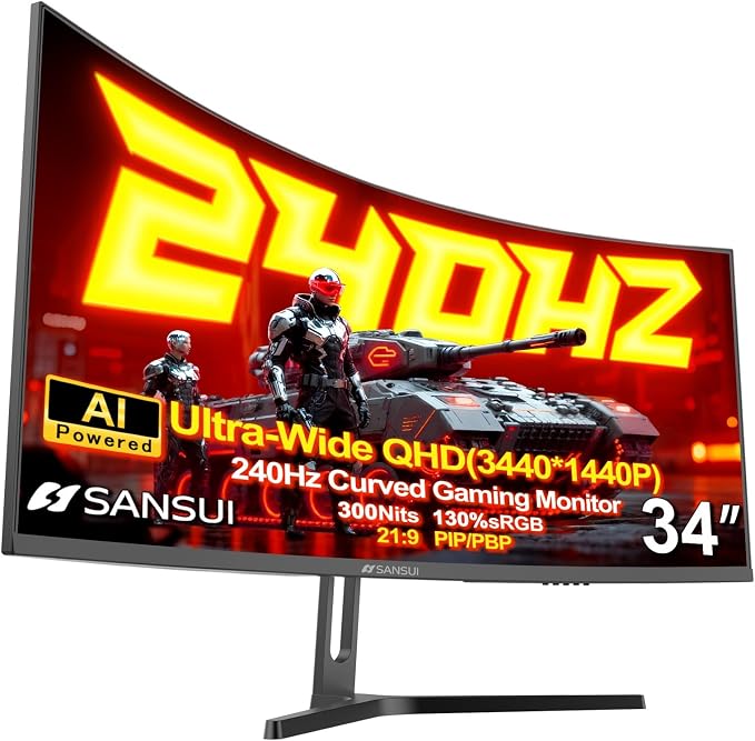 SANSUI 34 Inch 3440x1440P 240Hz Ultrawide UWQHD Gaming Monitor, 21:9 2K Curved by SANSUI