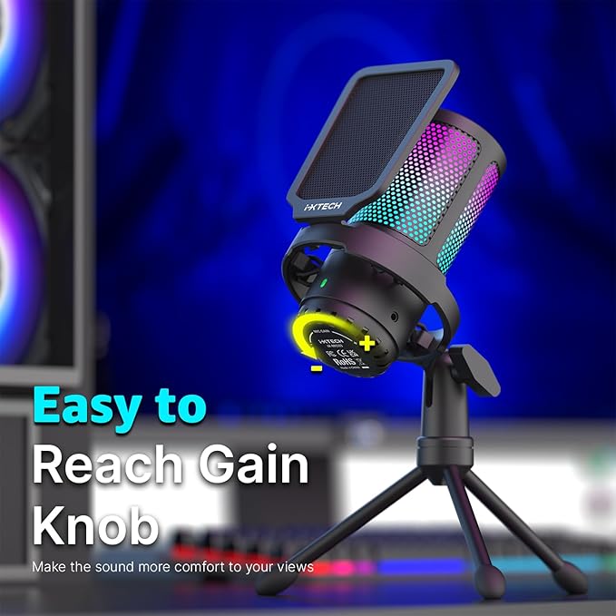IXTECH USB Gaming Microphone for PC, RGB Condenser Microphone - Image 3