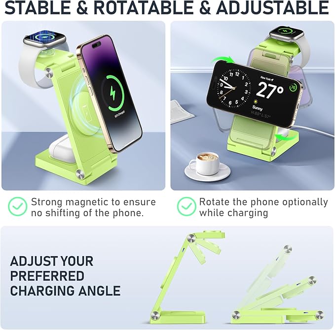 Magnetic Wireless Charger Stand, 3 in 1 Foldable Wireless Charging Station - Image 4