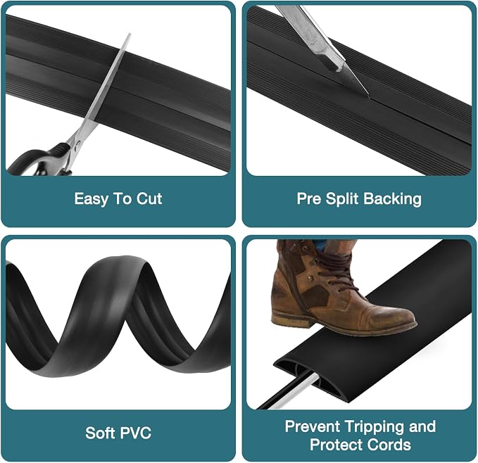 Floor Cord Cover, Cable Protector, 0.63W x 0.31H inches, Wire Cover - Image 3