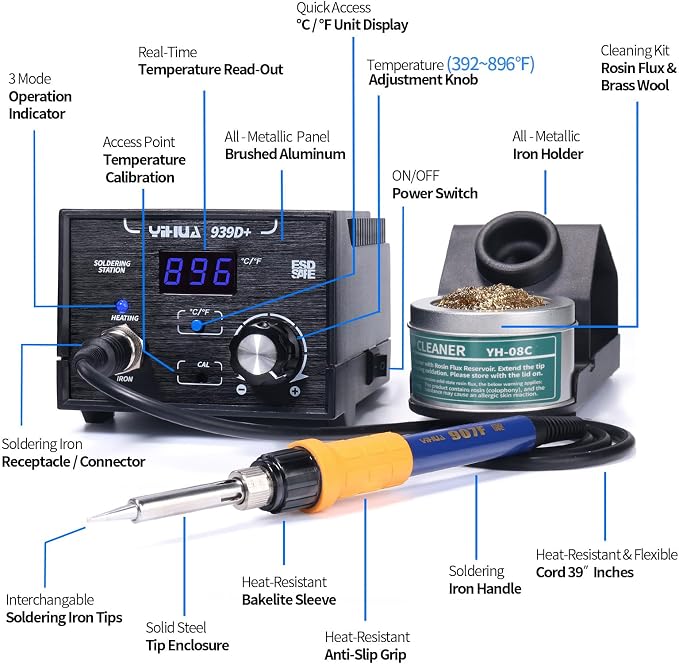 YIHUA 939D+ Digital Soldering Station, 75 Watt Equivalent - Image 3