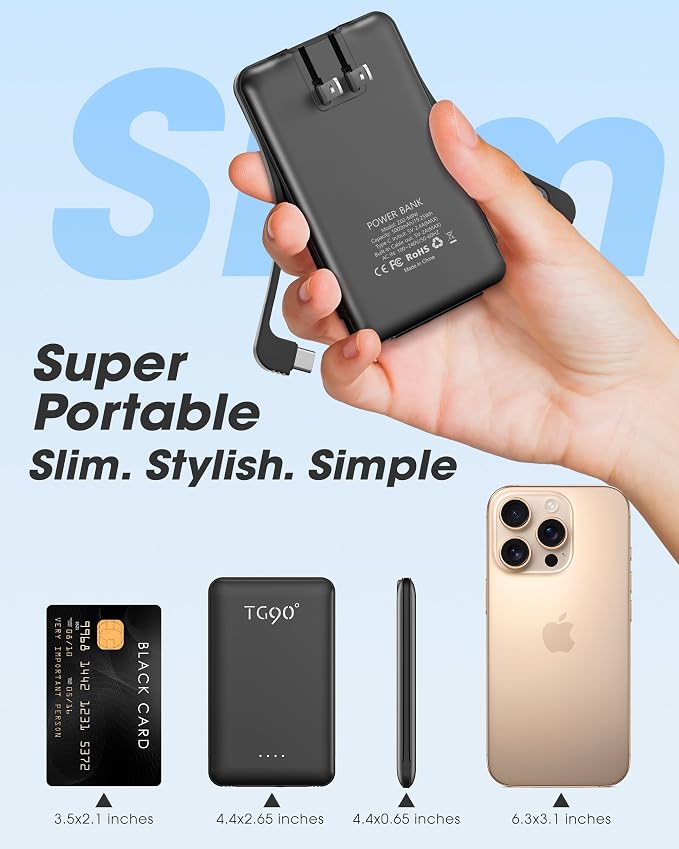 TG90° Portable Charger Power Bank, 5000mAh Small Battery Pack - Image 4