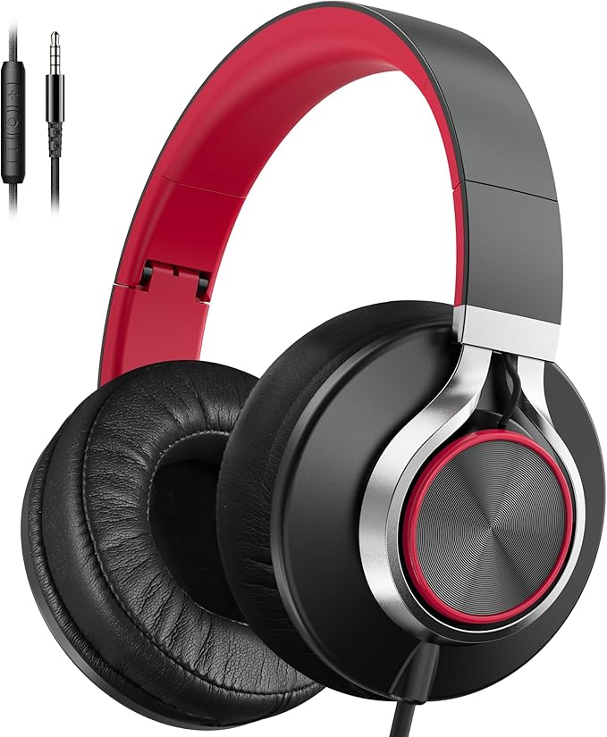 AILIHEN Wired Headphones with Microphone, Over-Ear Foldable Corded Head Phones by AILIHEN
