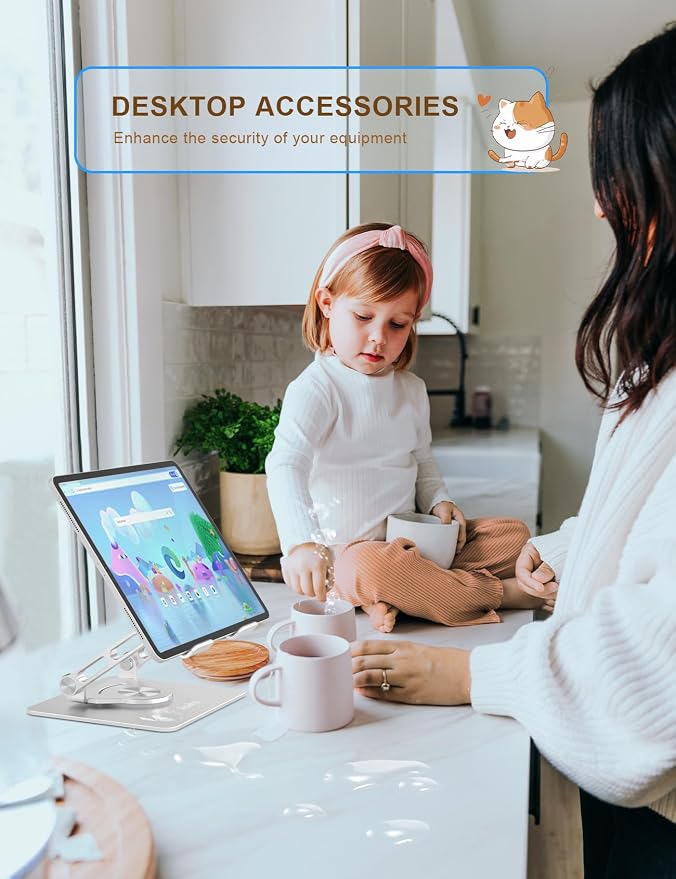 Tablet Stand 360° Rotating Aluminum Holder, Adjustable, Portable and Foldable - Image 6