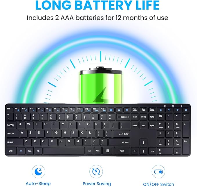 Wireless Keyboard-2.4G Ultra Slim Quiet Full Size Matte USB PC Computer Keyboard - Image 6