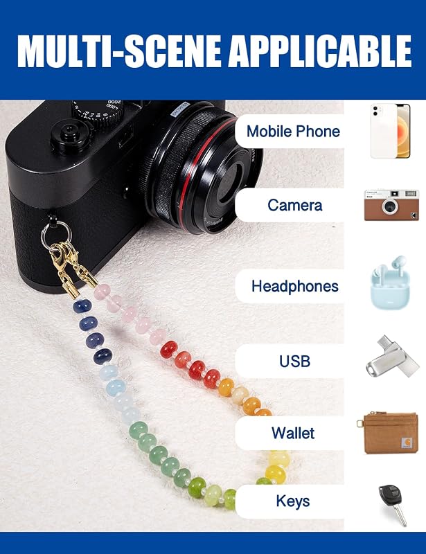 Handmade Natural Gemstone Crystal Beaded Charm Cell Phone Camera Lanyard - Image 3