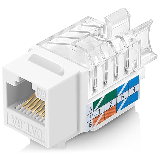 Everest 45° Angled RJ45 Cat6A Keystone Jacks 10-Pack in White by EverestMediaSolutions