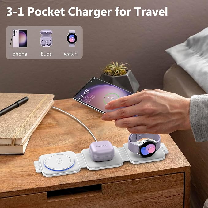 Travel Charger for Samsung Multi Devices, Foldable 3 in 1 Wireless Charging - Image 4