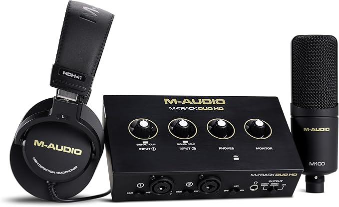 M-AUDIO M-Track Duo HD Audio Interface, M100 Condenser Microphone and HDH41 by M-AUDIO