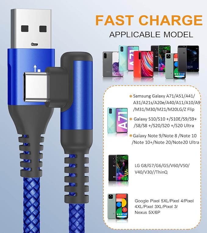 sweguard USB Type C Charger Cable Right Angle iPhone 16 Charger Nylon Braided - Image 2