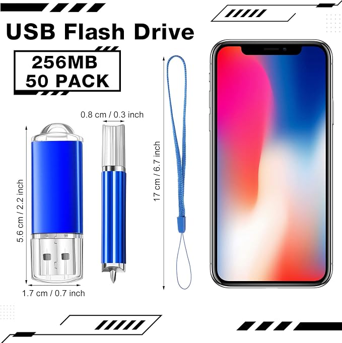 Hoteam 50 Pack USB 2.0 Flash Drives Bulk Blue Portable Thumb Drive - Image 2