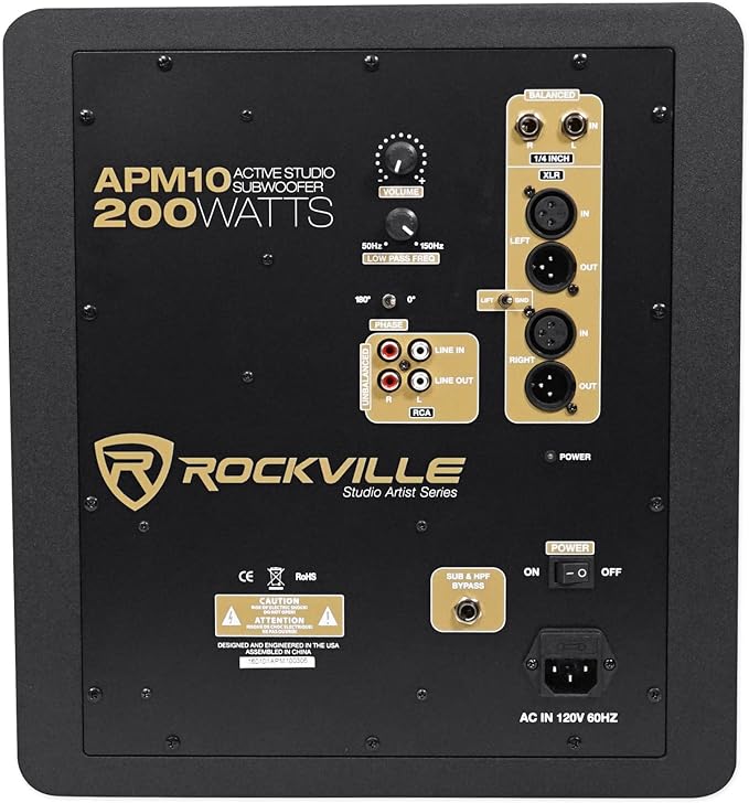 Rockville APM10B Active Studio Subwoofer in Black, MDF Wood, RCA/XLR/Optical - Image 5