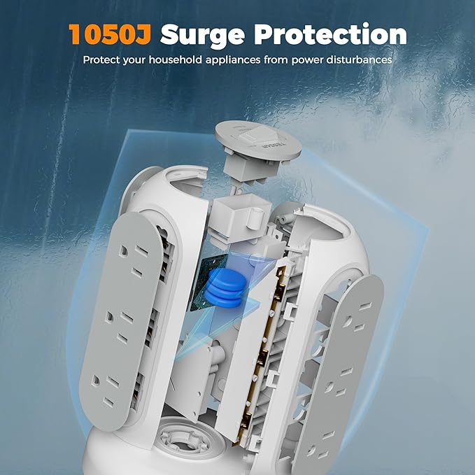 Surge Protector Power Strip Tower, TESSAN 5 FT Retractable Extension Cord - Image 6