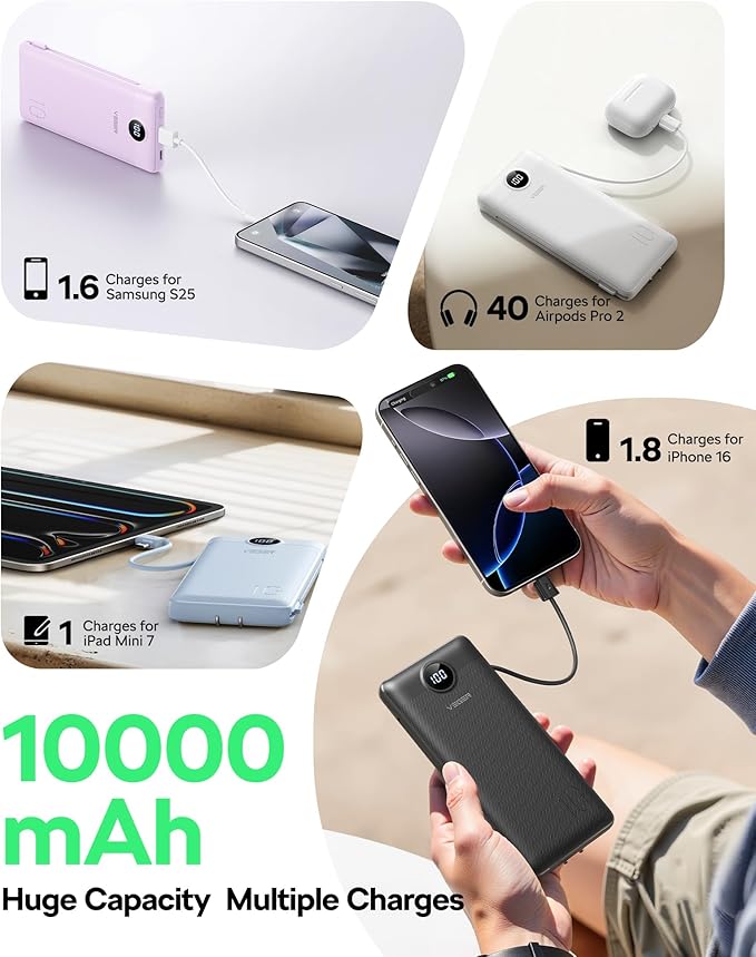 VEGER Travel Essential AC Wall Plug Portable Charger, 10000mah Slim Portable - Image 4