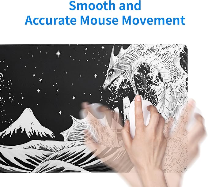 Black and White Japanese Wave Dragon Gaming Mouse Pad - Image 7