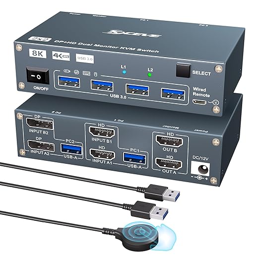 HDMI Displayport Hybird KVM Switch 2 Monitors 2 Computers 8K@60Hz 4K@144Hz by Welcometothebrandflagship