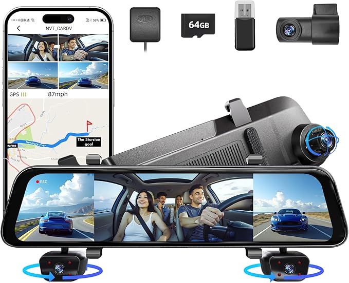 2025 Rear view Mirror Camera, 4 Channel Mirror Dash Cam Front and Rear by Unknown
