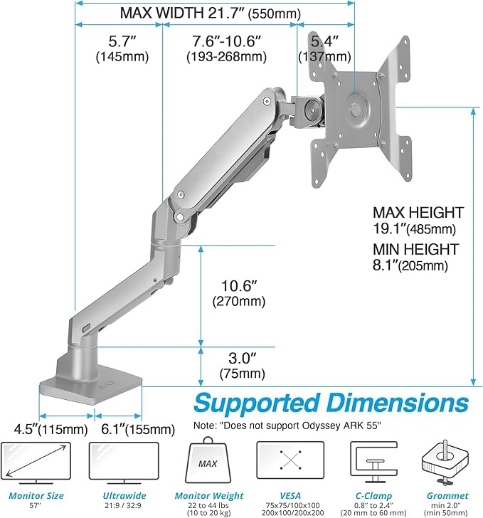 AVLT Single 34”-57” Monitor Arm Desk Mount fits One 44 lbs Heavy Duty Screen - Image 4