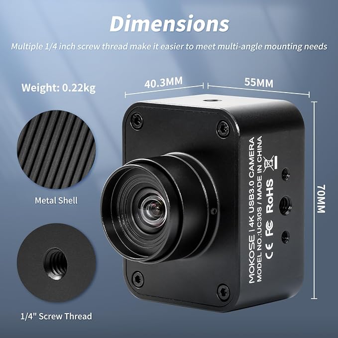 MOKOSE USB Camera 4K, USB3.0 Manual Focus Webcam - Image 3
