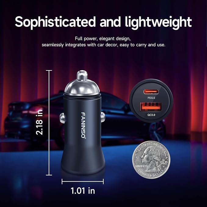 60W Car Charger USB C Fast Charge, Aluminum Dual Port Cigarette Lighter Adapter - Image 8