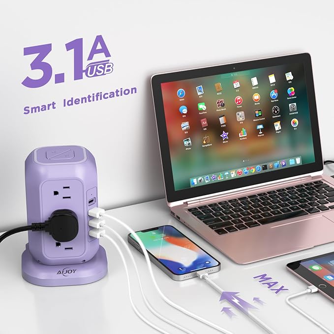 USB C Power Strip Tower, Surge Protector - Image 3