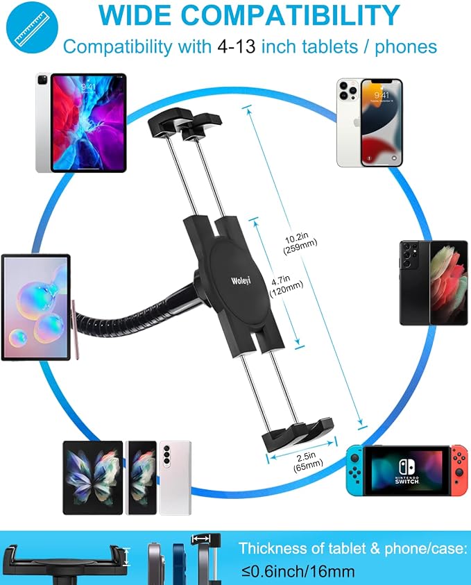woleyi Gooseneck Tablet Holder Mount, Heavy Duty Desk/Bed Tablet Stand - Image 6