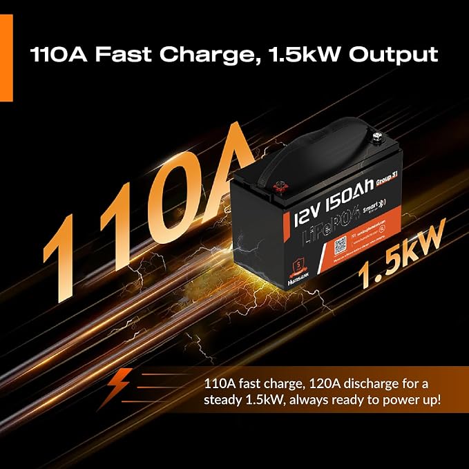 12V 150Ah LiFePO4 Lithium Battery BCI Group31 Bluetooth- Built-in 110A BMS - Image 4
