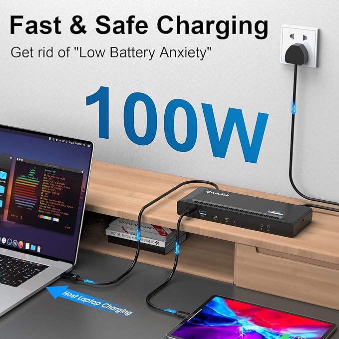 WAVLINK DisplayLink Laptop Docking Station Dual 4K@60Hz, 100W PD Charging - Image 4