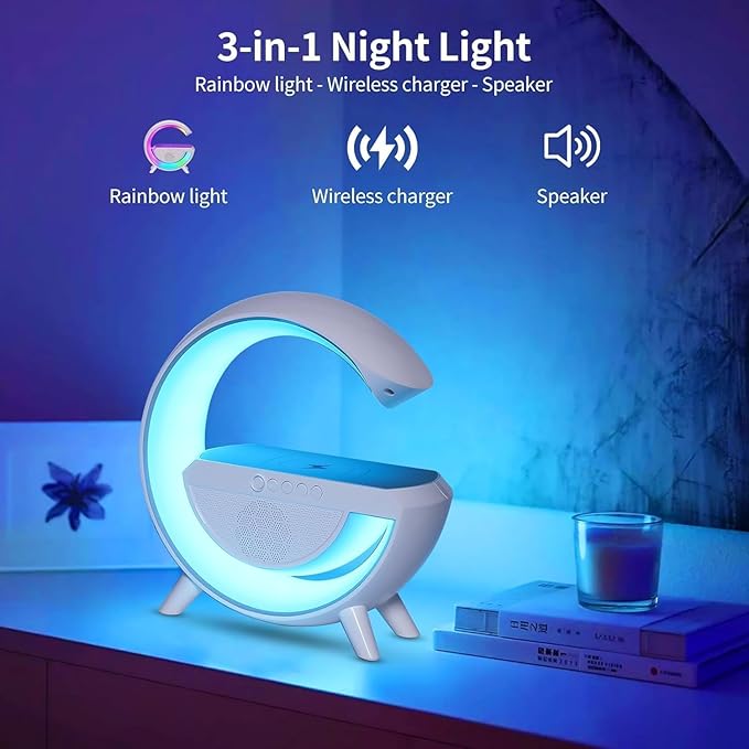 Table Lamp with Bluetooth Speaker, G Bedside Lamp with 15W Wireless Charger - Image 2