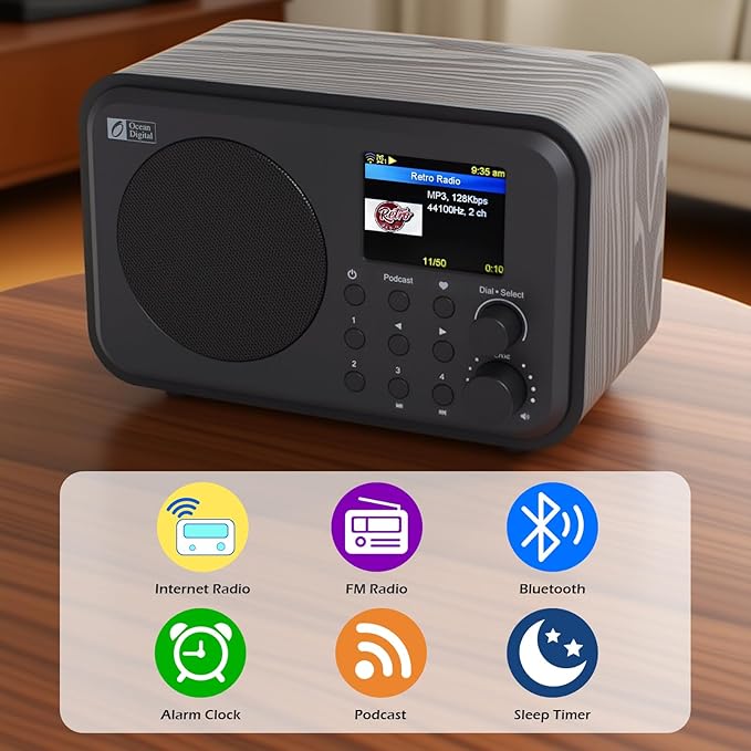 Ocean Digital WR-336M Wi-Fi Internet FM Radio, 2.4” Color Display, USB Playback - Image 3