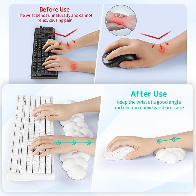 Cloud Wrist Rest for Keyboard and Mouse, Memory Foam PU Leather Keyboard Wrist - Image 3