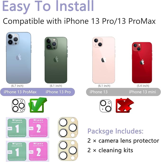 2 Pack Camera Lens Protector for iPhone 13 Pro/iPhone 13 Pro Max, AR Tempered - Image 2