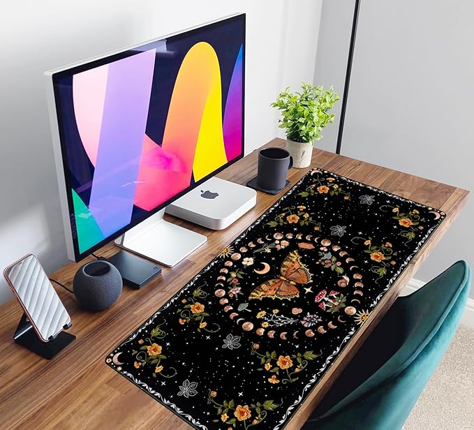 Moth Desk Pad Mushroom Phase Moon Phase Desk Mat, Boho Flowers and Leaves - Image 6
