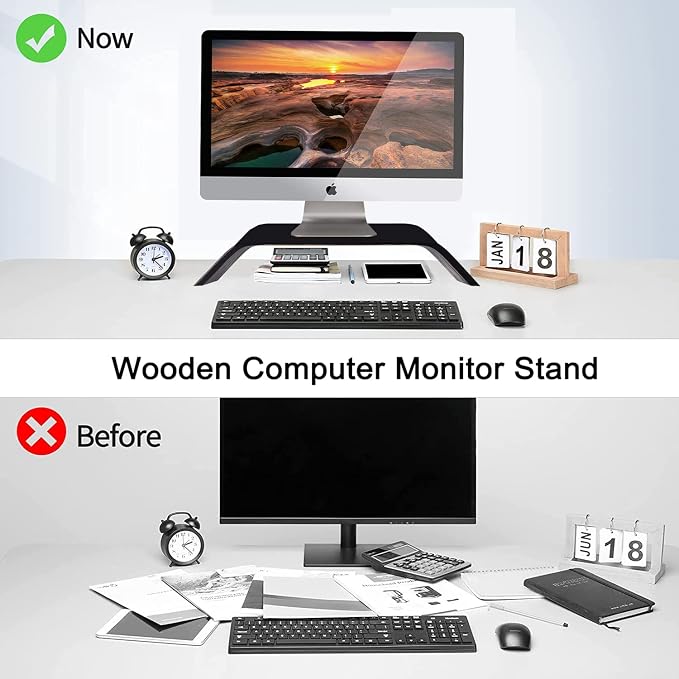 SAMDI Wooden Computer Monitor Stand, Desktop Accessories, Laptop Stand - Image 6