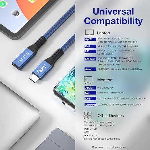 USB4 Extension Cable 2.62Ft, Thunderbolt 3 & 4 Extension Cable, USB C 4.0 - Image 8
