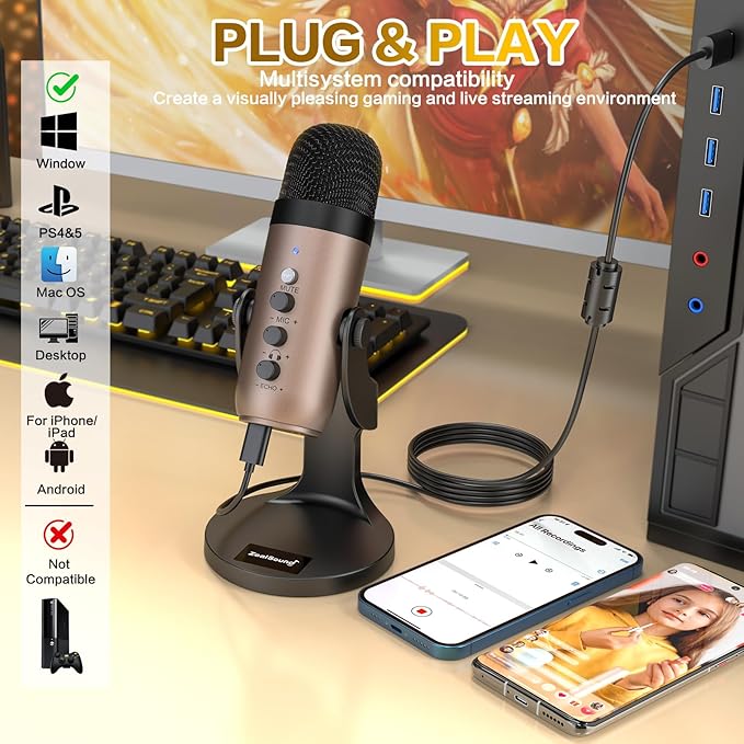 ZealSound Podcast Microphone for PC, Noise Cancellation USB Mic - Image 2