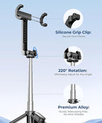 67‘’ Selfie Stick Travel Tripod, Extendable Tripod - Image 5