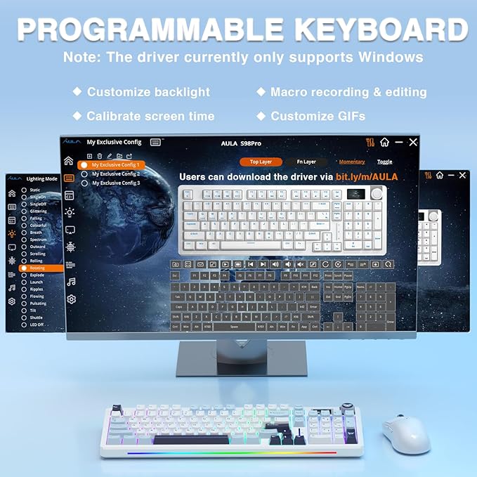 AULA S98 Pro Wireless Mechanical Keyboard, Smart Screen & Knob, Tri-Mode - Image 6