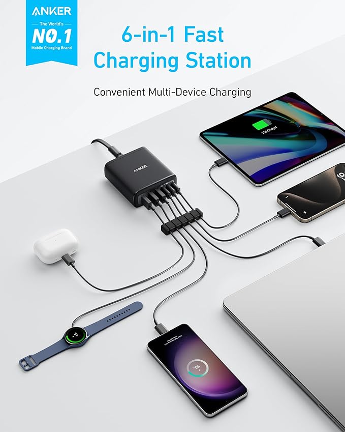 Anker Desktop Charger, Fast Charging USB C Charger, 112W Max 6-Port Charging - Image 2
