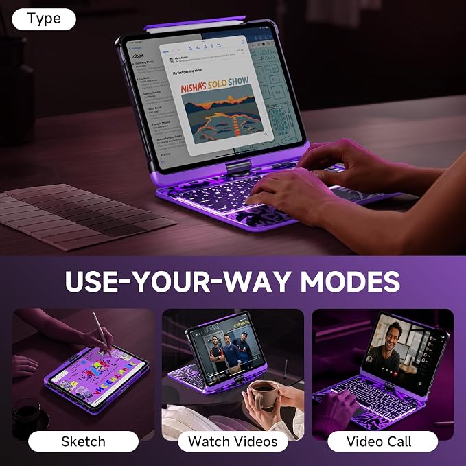 Transparent Case with Keyboard for iPad 9th10.2 Inch, with 7-Color Backlit - Image 5