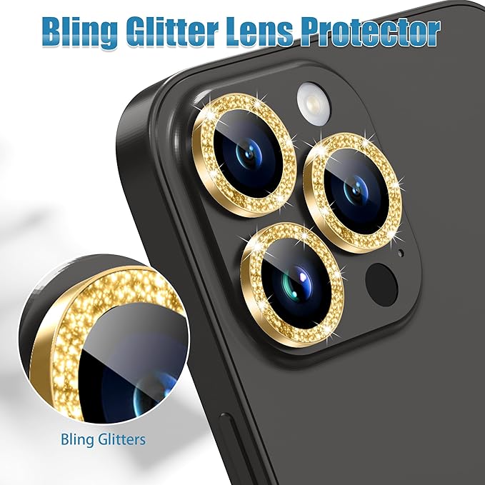 AGVEE 3+3 6 Pack for iPhone 15 Pro/Pro Max, Bling Diamond & Glitter Metal Ring - Image 5