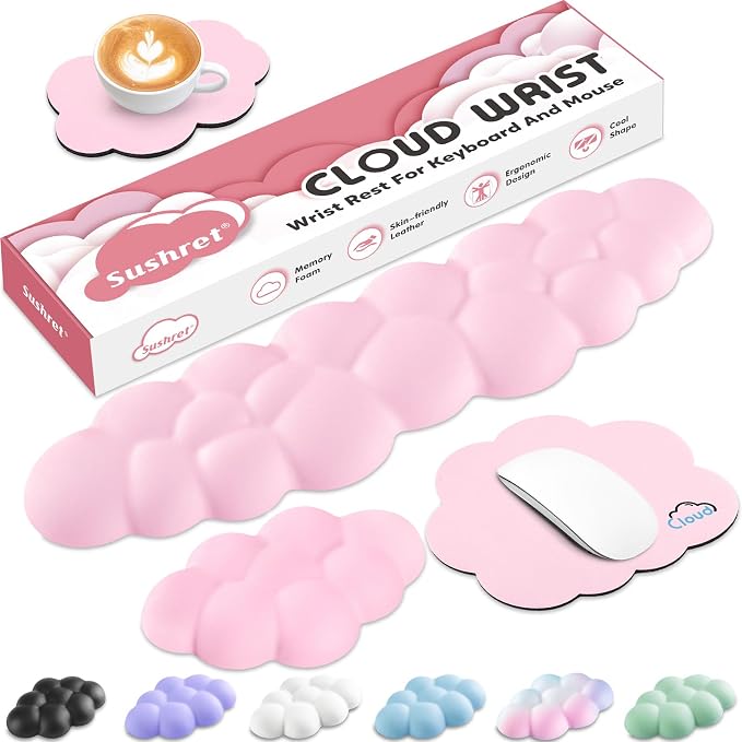 Cloud Wrist Rest for Computer Keyboard, 4-in-1 Memory Foam Leather Cloud by Sushret