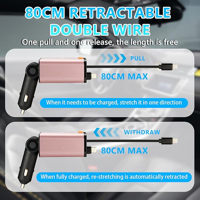 Retractable Car Charger, 5 in 1 Fast Cars Phone Charger 60w, Handsfree Call - Image 5