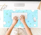 Kawaii Pastel Blue Star Grid Desk Pad, Large Gaming Mousepad & Keyboard Mat - Image 4