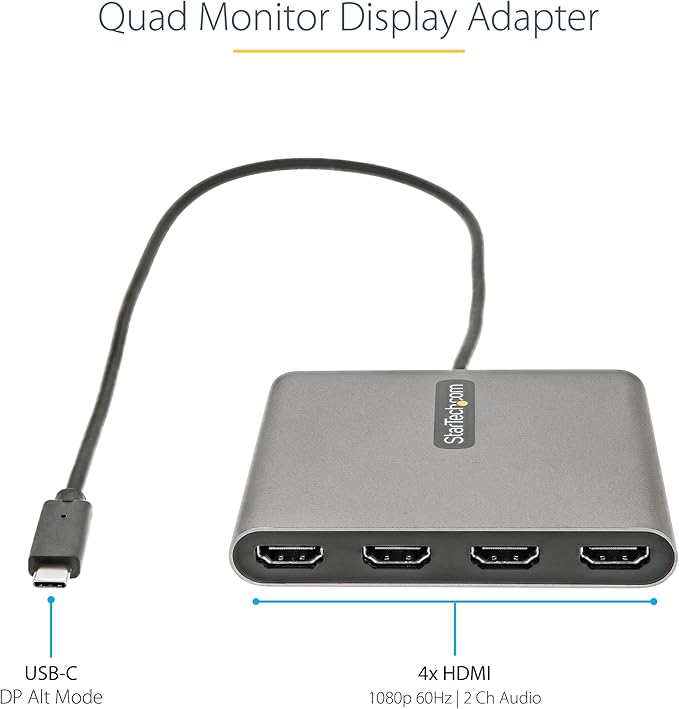 StarTech.com USB C to Quad HDMI Adapter, USB-C to 4x HDMI Monitor Converter - Image 2