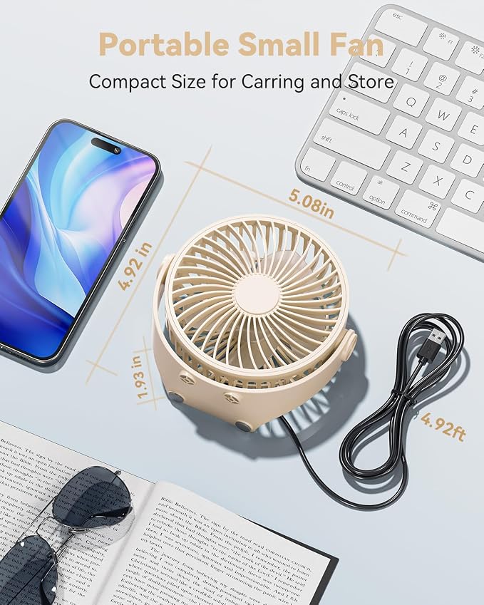 USB Desk Fan, 5 Inch Mini Portable, 3 Speeds Strong Airflow Personal Desktop - Image 6